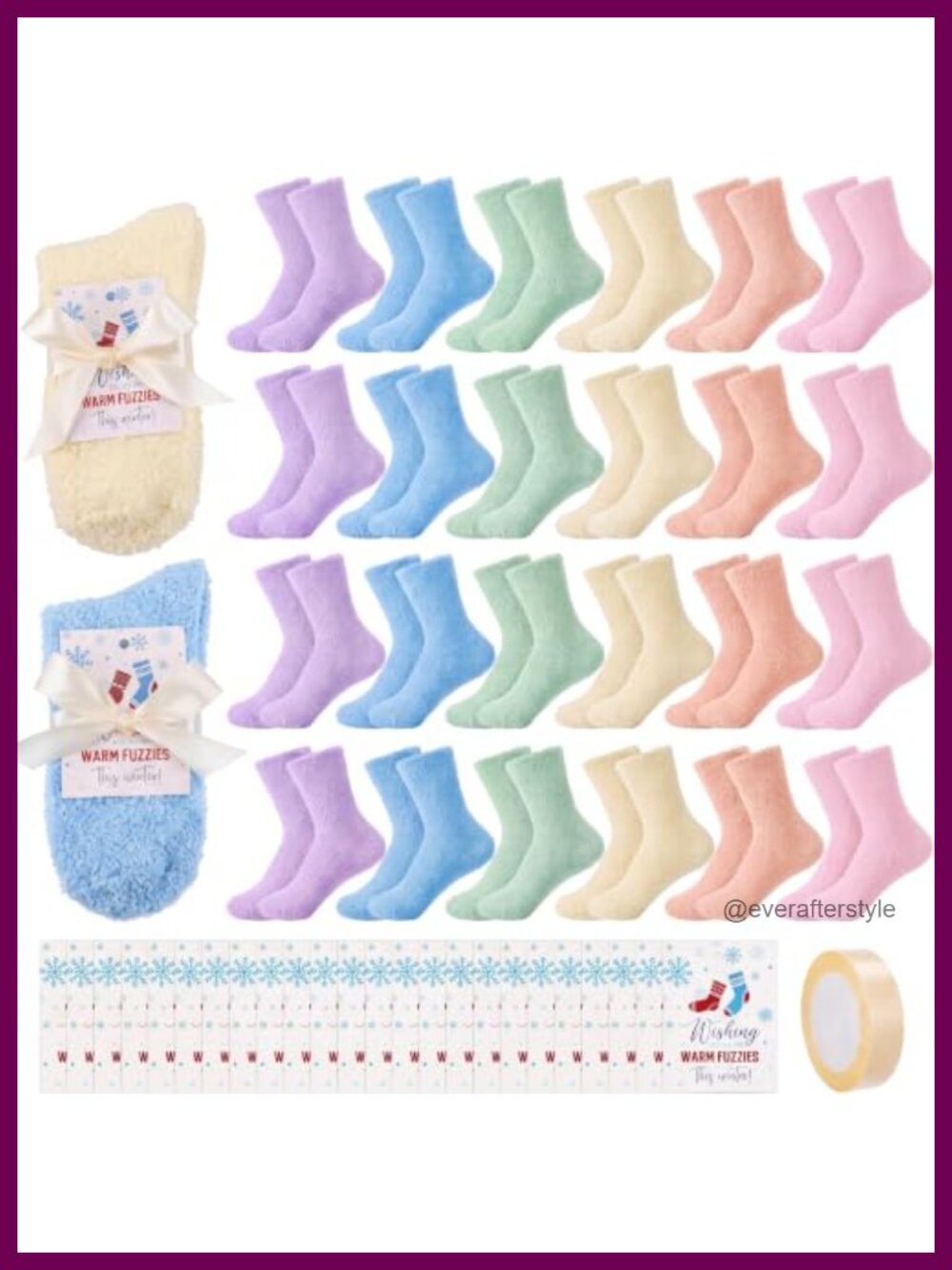24 Pairs Fuzzy Socks Gift Tags Ribbon Polyester Spandex Cozy